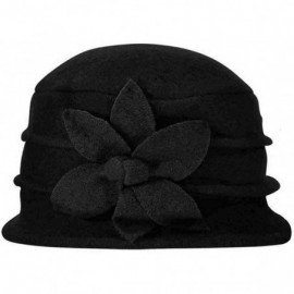 Bucket Hats Women's Elegant Flower Beret Wool Cap Cloche Bucket Hat - Black - CO12N7WXMHC $30.90