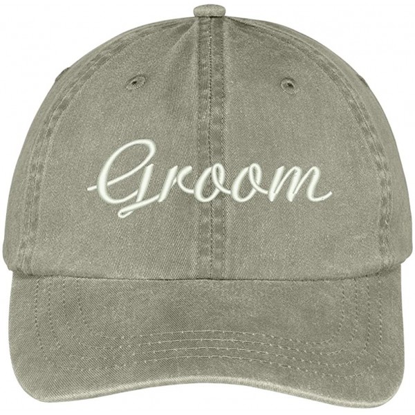 Baseball Caps Groom Embroidered Wedding Party Pigment Dyed Cotton Cap - Khaki - C112FM6G1T7 $31.67