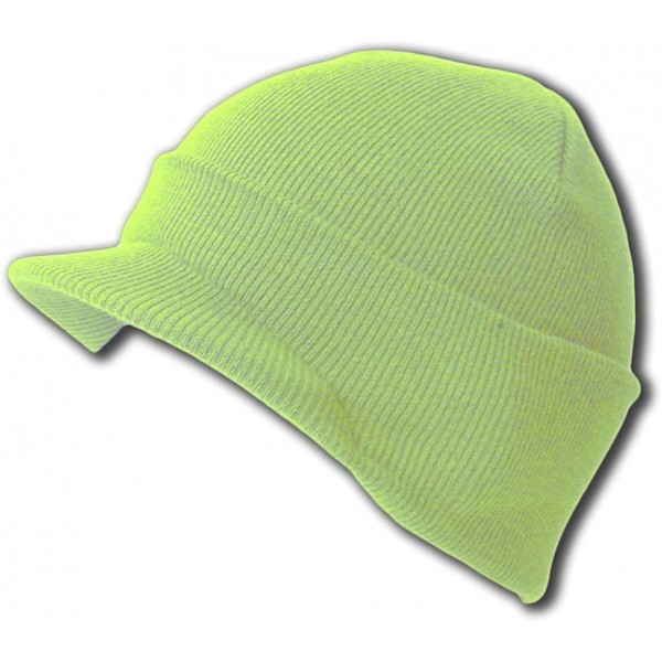 Skullies & Beanies Knit Cuff Beanie Visor - Winter Wear/Sports - Lime Melon Green - C2112QCHPNR $12.25