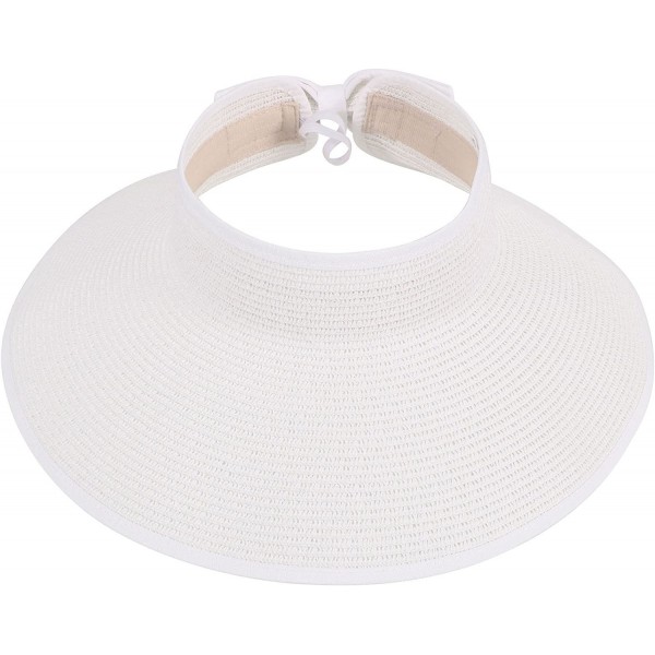 Sun Hats Women's Sun Protective Foldable Travel Straw Visor Hat - White - C618E3AS28Q $12.20