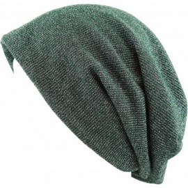 Skullies & Beanies Unisex Heather Tweed/Solid Fleece Lined Slouchy Long Beanie Warm Hat - Green - C112LWW3X1T $12.81