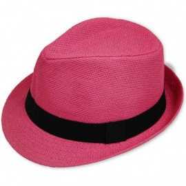 Fedoras Women/Men Straw Fedora Hat - Hot Pink - CK12EBP0PUV $32.63