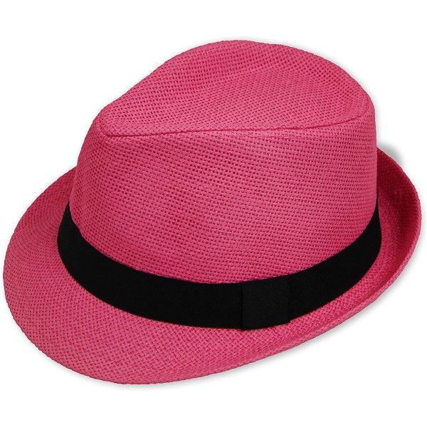 Fedoras Women/Men Straw Fedora Hat - Hot Pink - CK12EBP0PUV $17.09