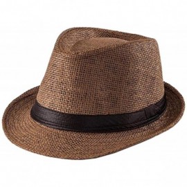 Fedoras Fedora Straw Hat for Mens Women Sun Beach Derby Panama Summer Hats w Brim Black to White - Brown Black Belt - C3184XL...