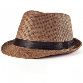 Fedoras Fedora Straw Hat for Mens Women Sun Beach Derby Panama Summer Hats w Brim Black to White - Brown Black Belt - C3184XL...