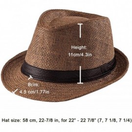 Fedoras Fedora Straw Hat for Mens Women Sun Beach Derby Panama Summer Hats w Brim Black to White - Brown Black Belt - C3184XL...