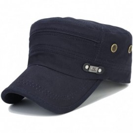 Baseball Caps Solid Brim Flat Top Cap Army Cadet Classical Style Military Hat Peaked Cap - Dark Blue - C417YHWXXZQ $12.75