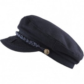 Newsboy Caps Winter Unisex Wool & Faux Leather Greek Fisherman Sailor Fiddler Driver Hat Flat Cap - Navy - CW126Z3XIX3 $14.75