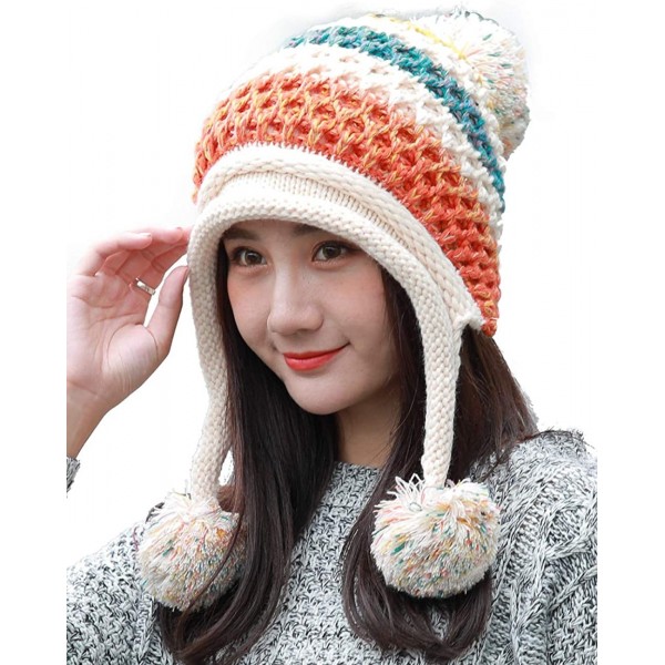 Skullies & Beanies Women's Fleece Lined Beanie Winter Knit Ear Flaps Hat with Pompom Faux Knitted Hat Scarf Mask Set - CX18M0...