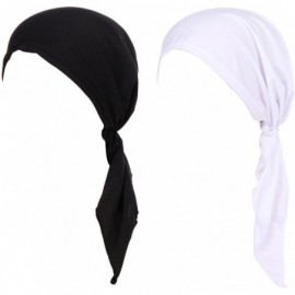 Skullies & Beanies Summer Chemo Scarf Lightweight Silky Beanie Ruffle Cap Cancer Headwear for Womens - Black+white - CB18GNLH...