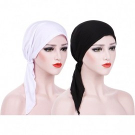Skullies & Beanies Summer Chemo Scarf Lightweight Silky Beanie Ruffle Cap Cancer Headwear for Womens - Black+white - CB18GNLH...