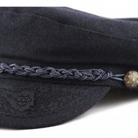 Newsboy Caps Winter Unisex Wool & Faux Leather Greek Fisherman Sailor Fiddler Driver Hat Flat Cap - Navy - CW126Z3XIX3 $14.75