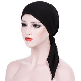 Skullies & Beanies Summer Chemo Scarf Lightweight Silky Beanie Ruffle Cap Cancer Headwear for Womens - Black+white - CB18GNLH...