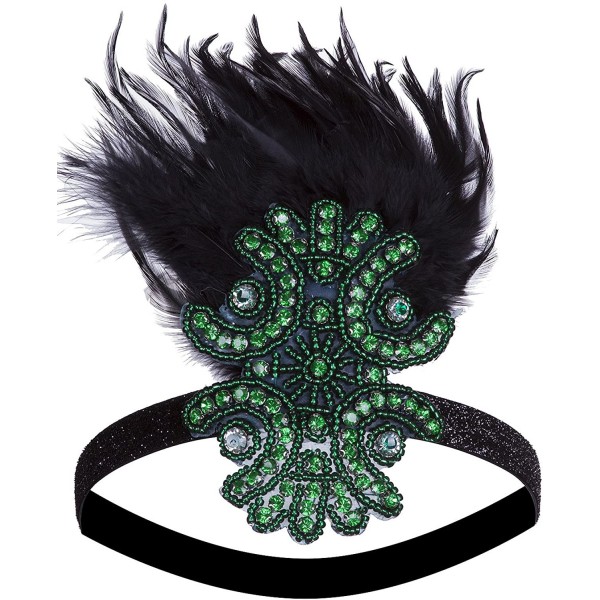 Headbands Feather Headpiece 1920s Vintage Headband Fascinator Flapper Deco - Green - C31884L0K4M $11.53