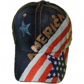 Baseball Caps Ladies Baseball Cap - Patriotic- Hand Painted on Denim Adjustable Caps - America Blue Star - CU18DXZT8R8 $17.94