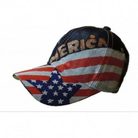 Baseball Caps Ladies Baseball Cap - Patriotic- Hand Painted on Denim Adjustable Caps - America Blue Star - CU18DXZT8R8 $8.60