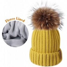 Skullies & Beanies Knit Beanie Hats for Women Double Layer Fleece Lined with Real Fur Pom Pom Winter Hat - CH18UYHQ02H $17.82