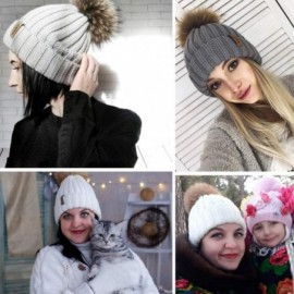 Skullies & Beanies Knit Beanie Hats for Women Double Layer Fleece Lined with Real Fur Pom Pom Winter Hat - CH18UYHQ02H $17.82