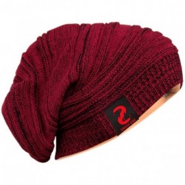 Skullies & Beanies Unisex Adult Winter Warm Slouch Beanie Long Baggy Skull Cap Stretchy Knit Hat Oversized - Claret - CW1291E...