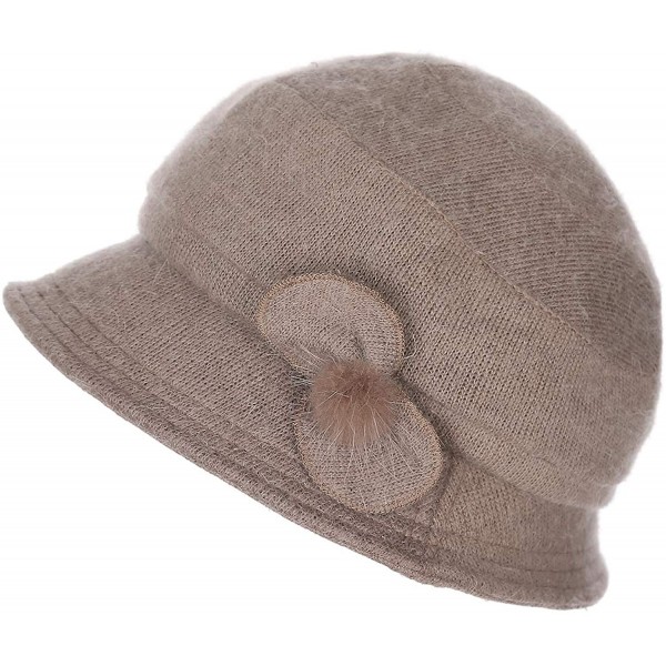 Skullies & Beanies Women's Rabbit Beanie Winter Hat Short Brim Bucket Vintage Hat Flower Accent - Khaki - CP18L89Y2XD $16.17