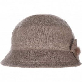 Skullies & Beanies Women's Rabbit Beanie Winter Hat Short Brim Bucket Vintage Hat Flower Accent - Khaki - CP18L89Y2XD $16.17