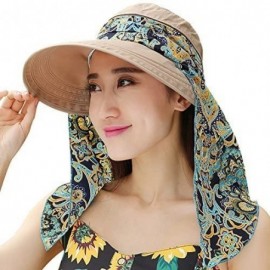 Sun Hats Ladies Summer Beach Cotton Big Brim Foldable Sun Floppy Sunblock Hat Hats Visor - Khaki - C112E5MMZZX $9.45