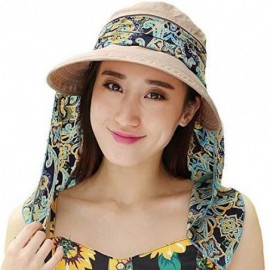 Sun Hats Ladies Summer Beach Cotton Big Brim Foldable Sun Floppy Sunblock Hat Hats Visor - Khaki - C112E5MMZZX $9.45