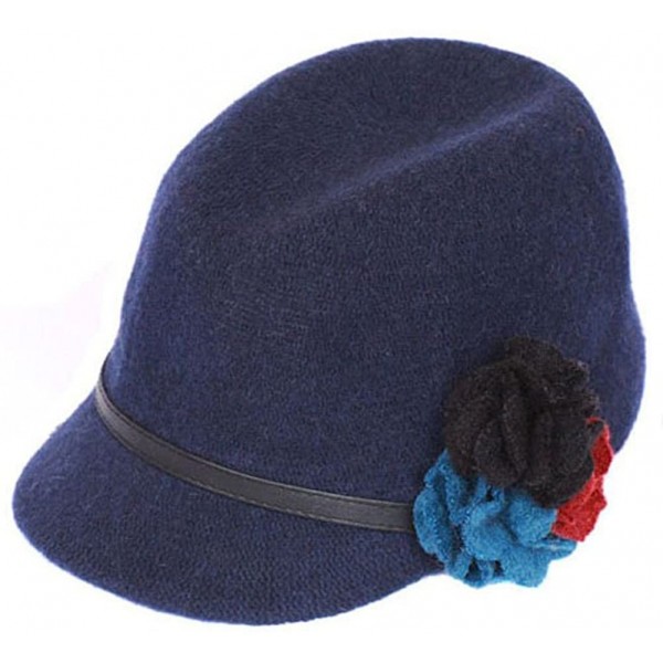 Fedoras Winter Cap with Flower Band - Navy - C011OZ6552Z $13.96