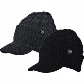 Skullies & Beanies Winter Newsboy Cable Knitted Visor Beanie Bill Winter Warm Hat - Black-charcoal - C3128XJFXVH $12.36