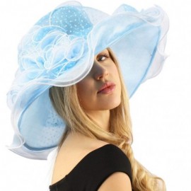 Sun Hats Fancy Classy Polka Dot Ruffle Kentucky Derby Floppy Ruffle Organza Hat - Lt. Blue - CW12COY6EER $33.65