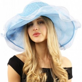 Sun Hats Fancy Classy Polka Dot Ruffle Kentucky Derby Floppy Ruffle Organza Hat - Lt. Blue - CW12COY6EER $33.65