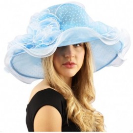 Sun Hats Fancy Classy Polka Dot Ruffle Kentucky Derby Floppy Ruffle Organza Hat - Lt. Blue - CW12COY6EER $33.65