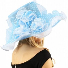 Sun Hats Fancy Classy Polka Dot Ruffle Kentucky Derby Floppy Ruffle Organza Hat - Lt. Blue - CW12COY6EER $33.65