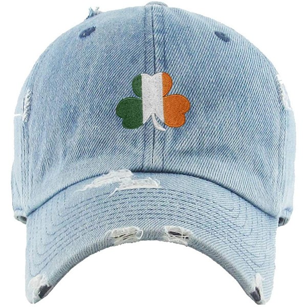 Baseball Caps Irish Shamrock Vintage Baseball Cap Embroidered Cotton Adjustable Distressed Dad Hat - Light Denim - CF1924XIXL...