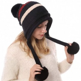 Skullies & Beanies Women Winter Peruvian Beanie Knitted Ski Cap with Ear Flaps Dual Layered Pompoms - Black - C918ZW42ZN6 $15.84