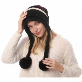 Skullies & Beanies Women Winter Peruvian Beanie Knitted Ski Cap with Ear Flaps Dual Layered Pompoms - Black - C918ZW42ZN6 $15.84