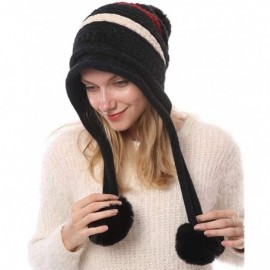 Skullies & Beanies Women Winter Peruvian Beanie Knitted Ski Cap with Ear Flaps Dual Layered Pompoms - Black - C918ZW42ZN6 $15.84