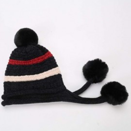 Skullies & Beanies Women Winter Peruvian Beanie Knitted Ski Cap with Ear Flaps Dual Layered Pompoms - Black - C918ZW42ZN6 $15.84