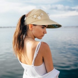 Sun Hats Sun Visor Hats for Women Wide Brim Sun Hat UV Protection Caps Floppy Beach Packable Visor - Beige and Black - C018UI...