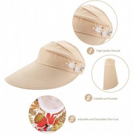 Sun Hats Sun Visor Hats for Women Wide Brim Sun Hat UV Protection Caps Floppy Beach Packable Visor - Beige and Black - C018UI...