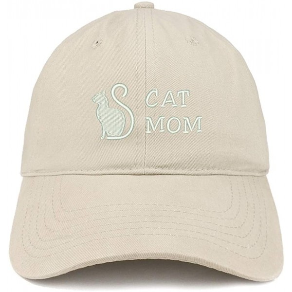 Baseball Caps Cat Mom Text Embroidered Unstructured Cotton Dad Hat - Stone - CJ18S54WDIA $16.24