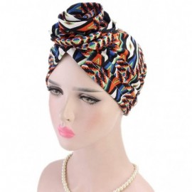 Skullies & Beanies Women Pleated Twist Turban African Printing India Chemo Cap Hairwrap Headwear - Orange - C618WX7ONYT $10.35