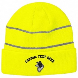 Skullies & Beanies Custom Reflective Beanie Border Collie Head Face Embroidery Acrylic - Neon Yellow - CY18H5NGQK8 $23.51