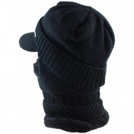 Skullies & Beanies Winter Beanie w/Visor & Earflaps for Men Outdoor Fleece Hat Scarf Set - Beanie+scarf Black - CS18HWE3Q3X $...