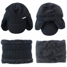 Skullies & Beanies Winter Beanie w/Visor & Earflaps for Men Outdoor Fleece Hat Scarf Set - Beanie+scarf Black - CS18HWE3Q3X $...