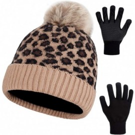 Skullies & Beanies Winter Beanie Hat Scarf Set Touch Screen Glove Warm Slouchy Pom Knit Skull Cap - Leopard Hat and Gloves - ...