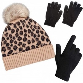 Skullies & Beanies Winter Beanie Hat Scarf Set Touch Screen Glove Warm Slouchy Pom Knit Skull Cap - Leopard Hat and Gloves - ...