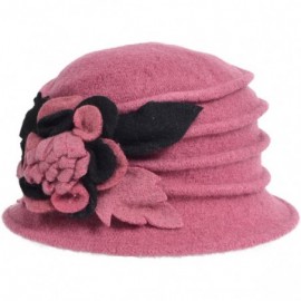 Bucket Hats Women's Wool Dress Church Cloche Hat Bucket Winter Floral Hat - Inki Pink - CV12LZUGGXF $12.15