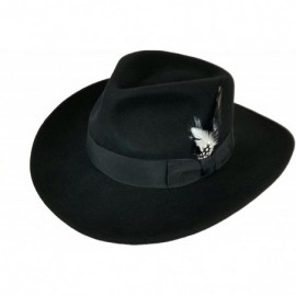 Fedoras Men's 100% Soft & Crushable Wool Felt Indiana Jones Style Cowboy Fedora Hats HE01 - Black - C411P5DMKJD $20.36