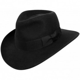 Fedoras Men's 100% Soft & Crushable Wool Felt Indiana Jones Style Cowboy Fedora Hats HE01 - Black - C411P5DMKJD $20.36